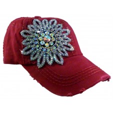 Olive and Pique Super Bling Ball Cap Lovely Glass Beaded Flower  Distressed Cap  eb-57236222